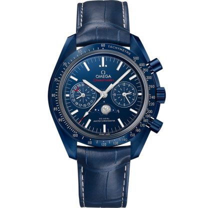 Omega Blue Side Of The Moon Speedmaster Moonphase 44,25 mm, blå keramik på läderband 304.93.44.52.03.001