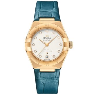 Omega Constellation 29 mm, gult guld på läderrem 131.53.29.20.52.001