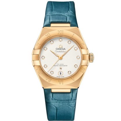 Omega Constellation 29 mm, gult guld på läderrem 131.53.29.20.52.001