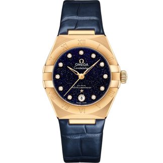 Omega Constellation 29 mm, gult guld på läderrem 131.53.29.20.53.001