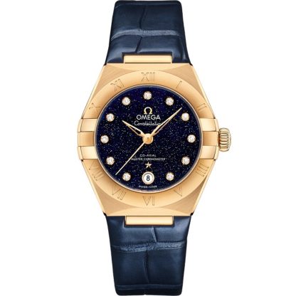 Omega Constellation 29 mm, gult guld på läderrem 131.53.29.20.53.001