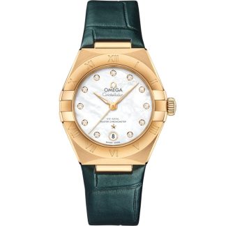 Omega Constellation 29 mm, gult guld på läderrem 131.53.29.20.55.001