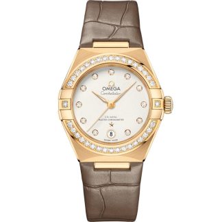 Omega Constellation 29 mm, gult guld på läderrem 131.58.29.20.52.001