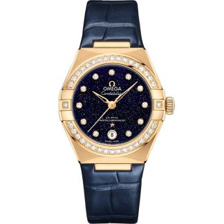 Omega Constellation 29 mm, gult guld på läderrem 131.58.29.20.53.001
