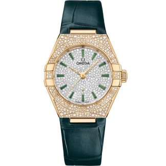 Omega Constellation 29 mm, gult guld på läderrem 131.58.29.20.99.002