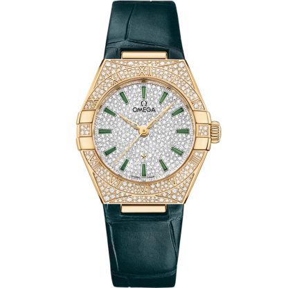 Omega Constellation 29 mm, gult guld på läderrem 131.58.29.20.99.002