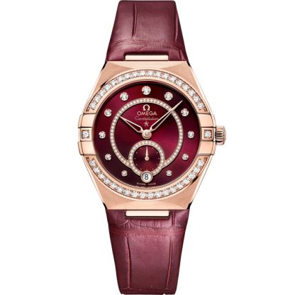 Omega Constellation 34 mm, Sedna™ guld på läderrem 131.58.34.20.61.001
