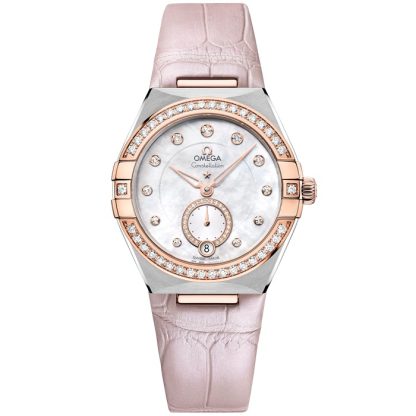 Omega Constellation 34 mm, stål - Sedna™ guld på läderrem 131.28.34.20.55.001