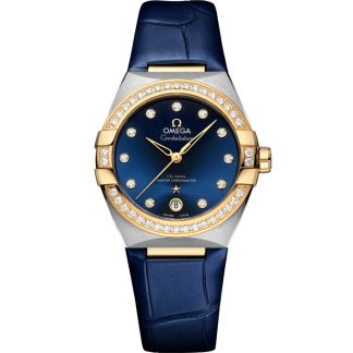 Omega Constellation 36 mm, stål - gult guld på läderrem 131.28.36.20.53.001
