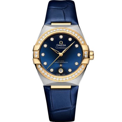 Omega Constellation 36 mm, stål - gult guld på läderrem 131.28.36.20.53.001