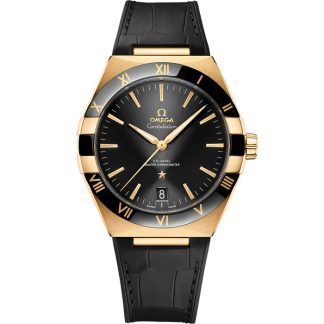 Omega Constellation 41 mm, gult guld på läderarmband 131.63.41.21.01.001