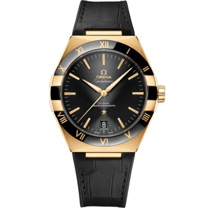 Omega Constellation 41 mm, gult guld på läderarmband 131.63.41.21.01.001