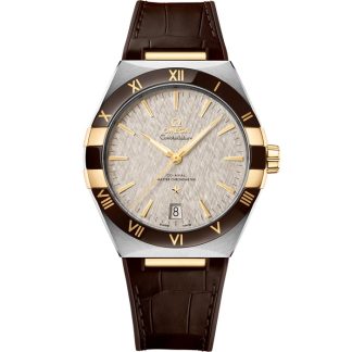 Omega Constellation 41 mm, stål - gult guld på läderrem 131.23.41.21.06.002