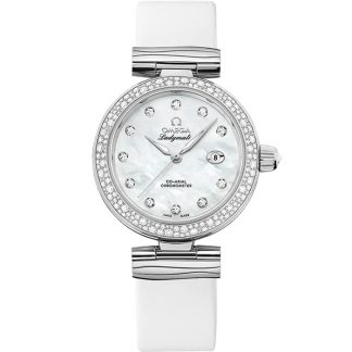 Omega De Ville Ladymatic 34 mm, stål på läderrem 425.37.34.20.55.002