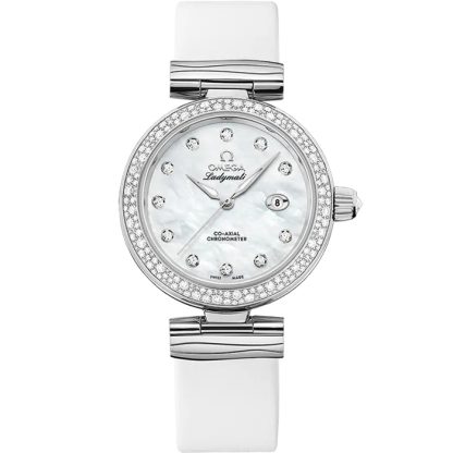 Omega De Ville Ladymatic 34 mm, stål på läderrem 425.37.34.20.55.002