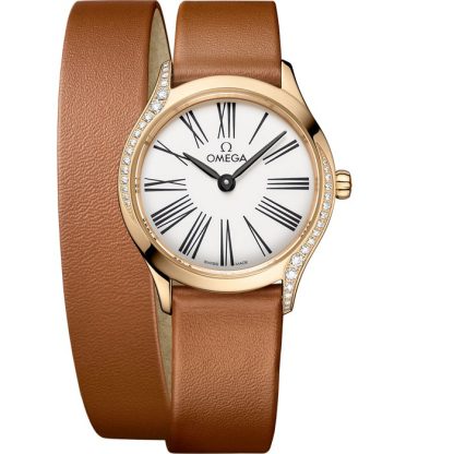 Omega De Ville Mini Trésor 26 mm, Moonshine™-guld på läderrem 428.57.26.60.04.005