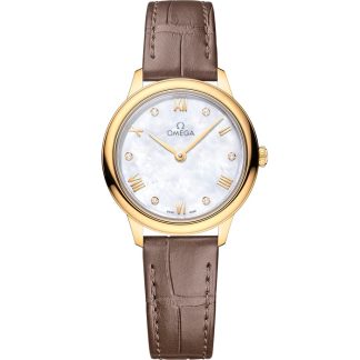 Omega De Ville Prestige 27,5 mm, gult guld på läderarmband 434.53.28.60.55.002
