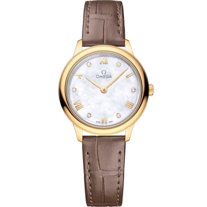 Omega De Ville Prestige 27,5 mm, gult guld på läderarmband 434.53.28.60.55.002