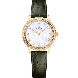 Omega De Ville Prestige 27,5 mm, gult guld på läderarmband 434.58.28.60.55.002