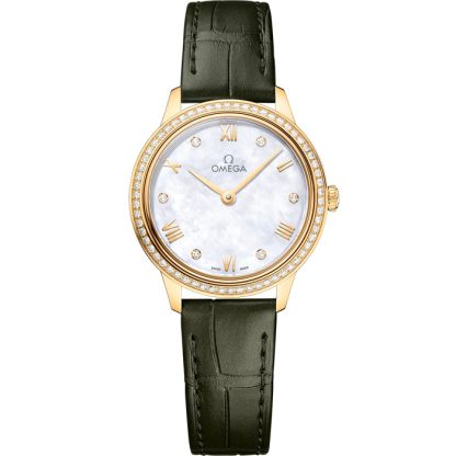Omega De Ville Prestige 27,5 mm, gult guld på läderarmband 434.58.28.60.55.002