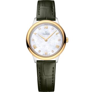 Omega De Ville Prestige 27,5 mm, stål - gult guld på läderband 434.23.28.60.55.001