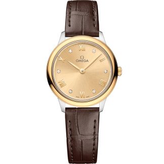 Omega De Ville Prestige 27,5 mm, stål - gult guld på läderband 434.23.28.60.58.001