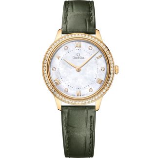 Omega De Ville Prestige 30 mm, gult guld på läderarmband 434.58.30.60.55.002