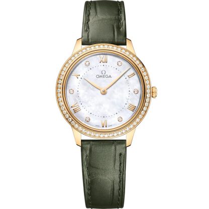 Omega De Ville Prestige 30 mm, gult guld på läderarmband 434.58.30.60.55.002