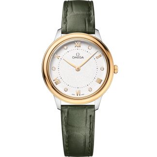 Omega De Ville Prestige 30 mm, stål - gult guld på läderband 434.23.30.60.52.002