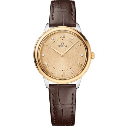 Omega De Ville Prestige 30 mm, stål - gult guld på läderband 434.23.30.60.58.001