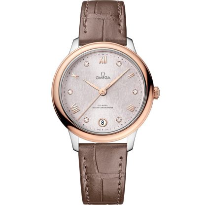 Omega De Ville Prestige 34 mm, stål - Sedna™ guld på läderarmband 434.23.34.20.52.003