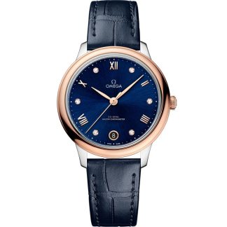Omega De Ville Prestige 34 mm, stål - Sedna™ guld på läderarmband 434.23.34.20.53.001