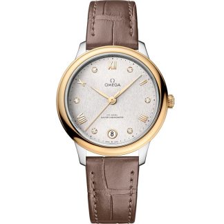 Omega De Ville Prestige 34 mm, stål - gult guld på läderband 434.23.34.20.52.002