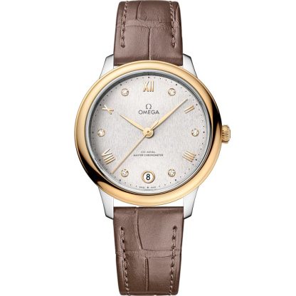 Omega De Ville Prestige 34 mm, stål - gult guld på läderband 434.23.34.20.52.002