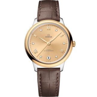 Omega De Ville Prestige 34 mm, stål - gult guld på läderband 434.23.34.20.58.001