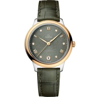 Omega De Ville Prestige 34 mm, stål - gult guld på läderband 434.23.34.20.60.001