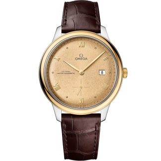 Omega De Ville Prestige 41 mm, stål - gult guld på läderband 434.23.41.20.08.001