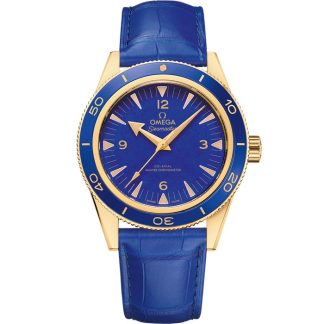 Omega Seamaster 300 41 mm, gult guld på läderarmband 234.63.41.21.99.002