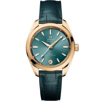 Omega Seamaster Aqua Terra Shades 34 mm, Moonshine™-guld på läderarmband 220.53.34.20.10.001