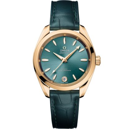 Omega Seamaster Aqua Terra Shades 34 mm, Moonshine™-guld på läderarmband 220.53.34.20.10.001