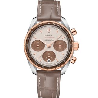 Omega Speedmaster 38 38 mm, stål - Sedna™ guld på läderrem 324.23.38.50.02.002